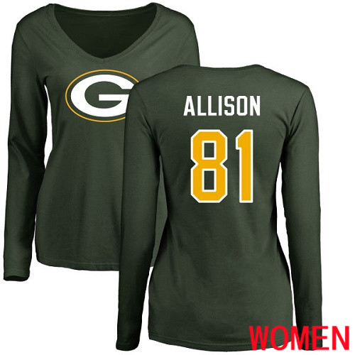 Green Bay Packers Green Women #81 Allison Geronimo Name And Number Logo Nike NFL Long Sleeve T Shirt